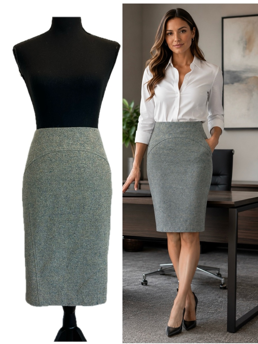 Lafayette 148 Gray Wool Blend Pencil Skirt Size 6 Career Office Classic